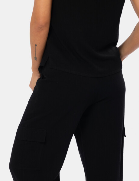 PANTALON CARGO DE LINO Negro