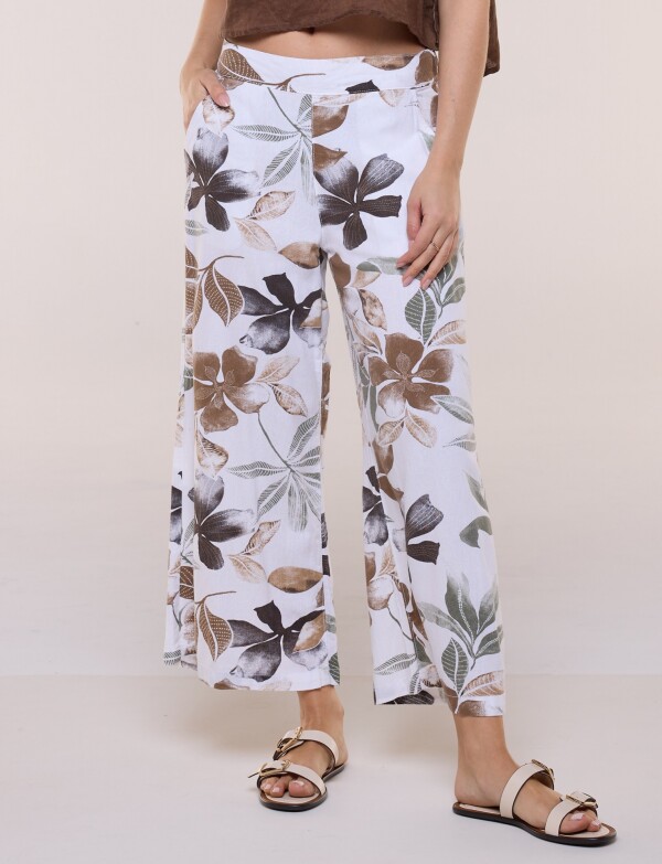 Pantalon Lino Crop MULTI/MARRON