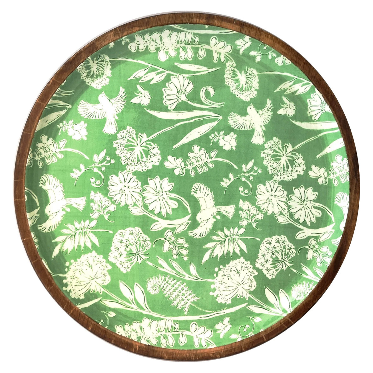 Plato de Madera de 23,5 cm - Pajaros Verde 