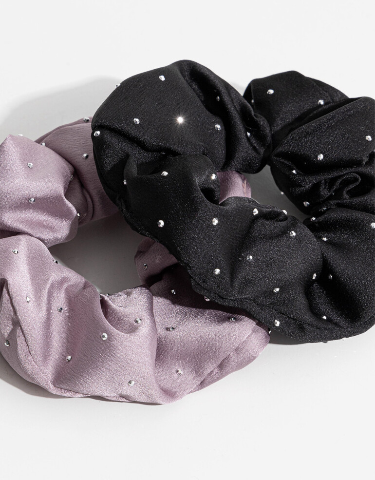 Skunzies Let´s go out Set De Scrunchies Con Tachas - Combinacion Tricolor