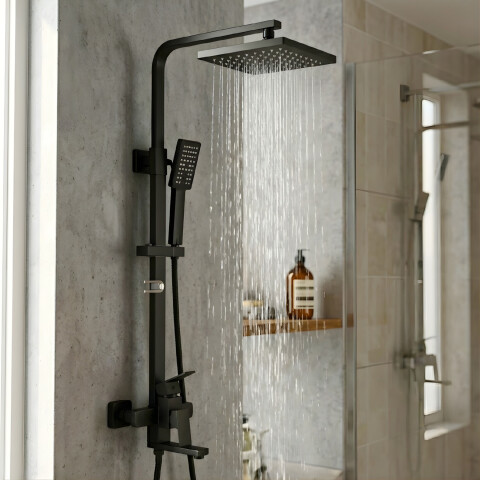 Barral Ducha Negro Mate Con Monocomando Bañera Duchero Barral Ducha Negro Mate Con Monocomando Bañera Duchero