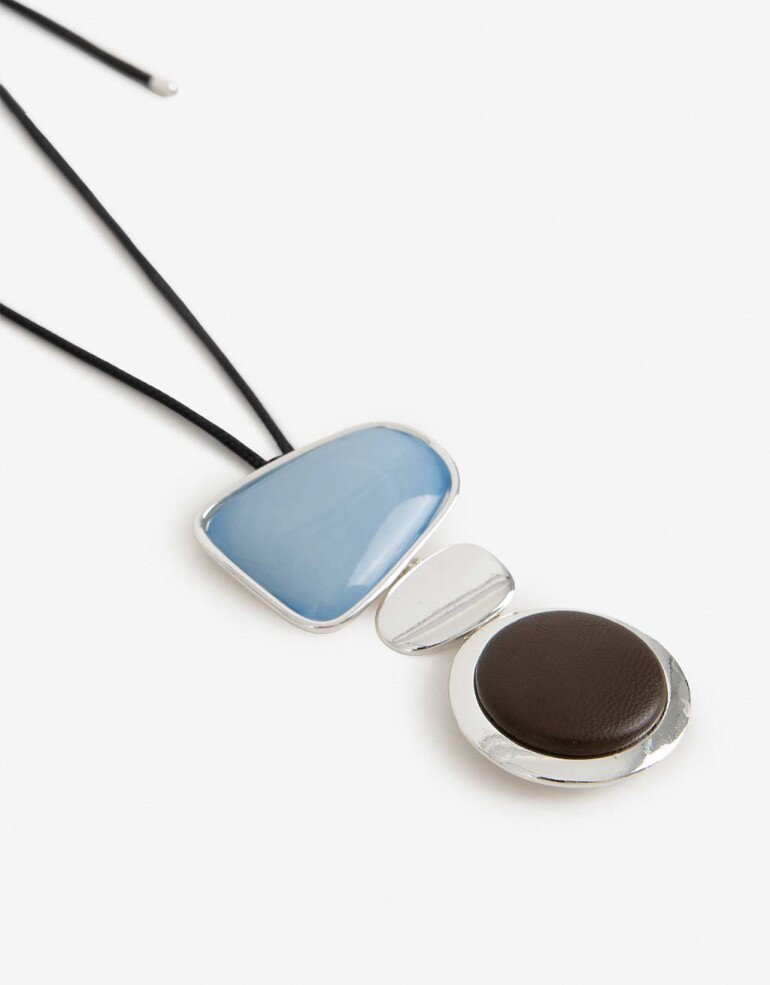 Collares Largos Color Collar Largo Metal Resina - Plateado Niquel