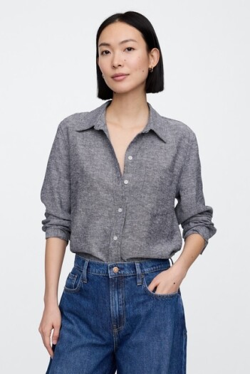 Camisa De Lino Brannan Mujer Indigo Chambray