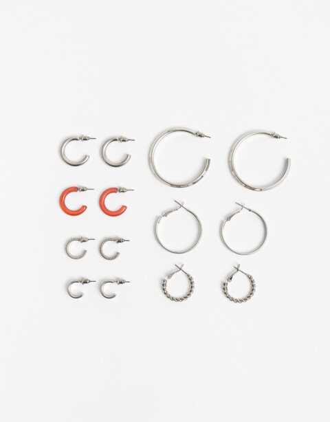 Aros Argollas Set Metal Aros Argollas Set De 7 Pares - Plateado Rodio