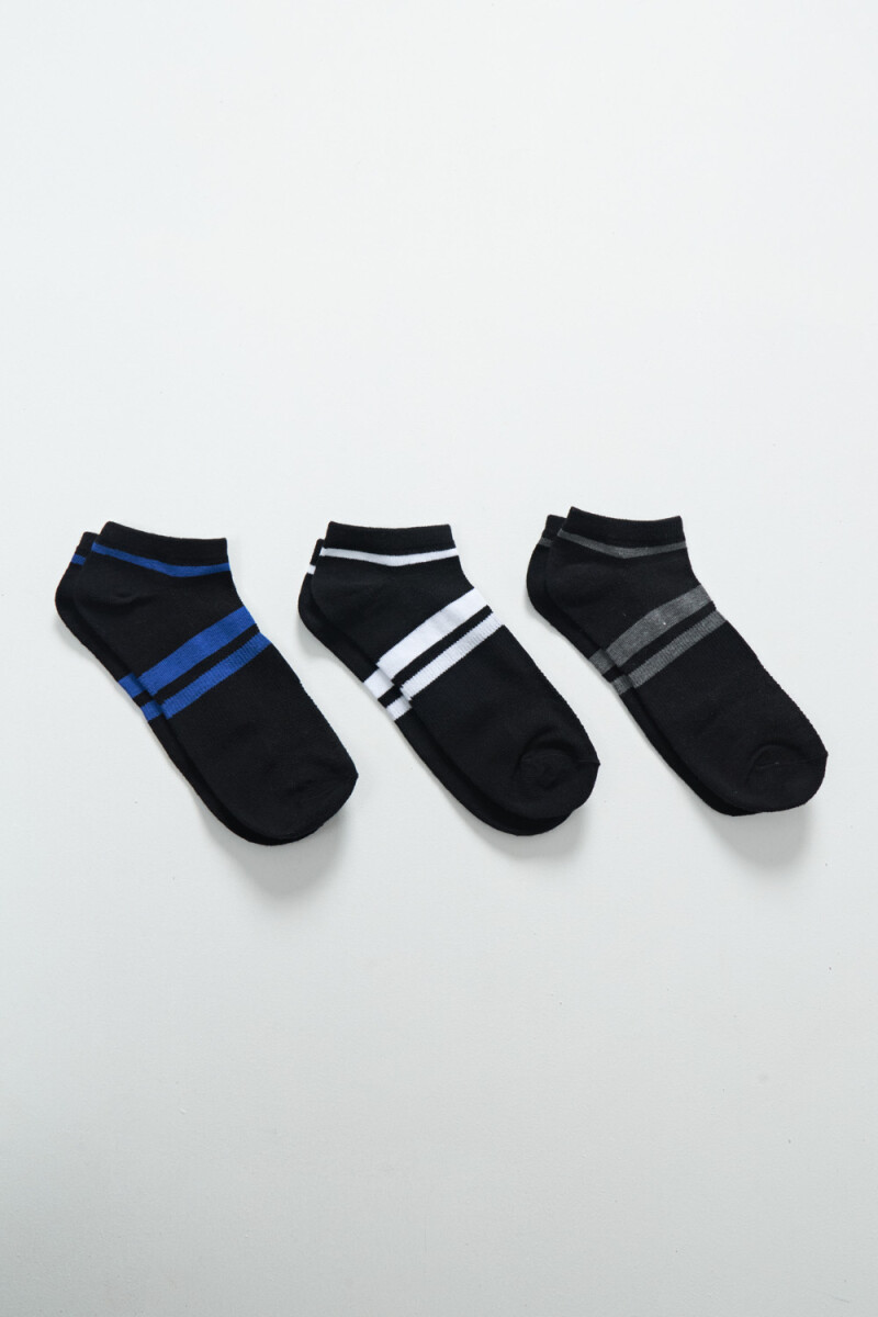 Pack x3 medias deportiva Rayas Azul Blanco Y Gris