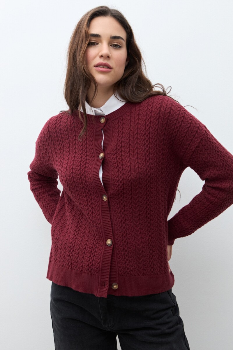 Cardigan con estructuras bordo