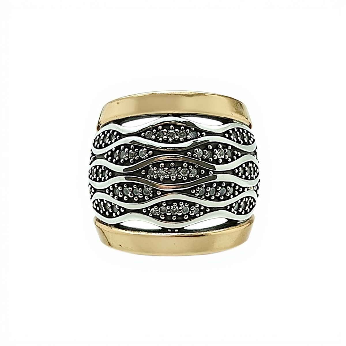 Anillo Ondas-Plata y Oro-Piedra Zirconia-AN5373 - conpiedra 
