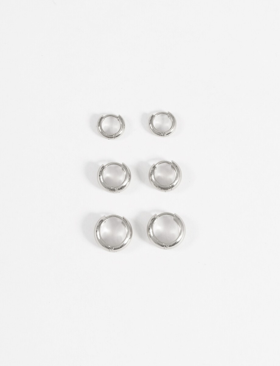 Set de tres aros gruesos acero - plateado 