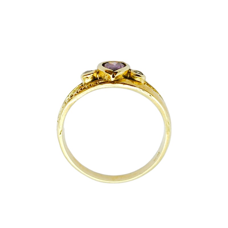 Anillo Solitario-Oro bajo-Piedra Amatista y Zirconia-AN8218 conpiedra