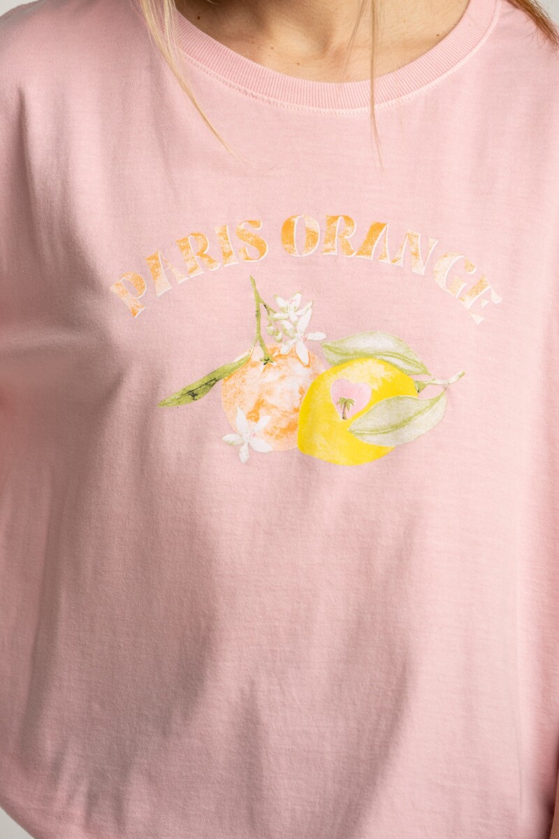 Remera Algodon Lavado Print Citrico Rosa