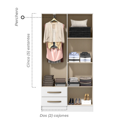 Ropero Blanco 4 puertas 2 cajones con estantes y perchero 172x90x35 cm Interior Natural Ropero Blanco 4 puertas 2 cajones con estantes y perchero 172x90x35 cm Interior Natural