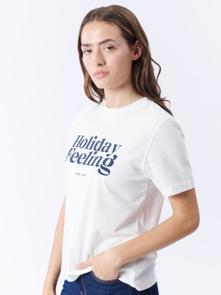 Remera Manga Corta Estampa Holiday Feeling Blanca