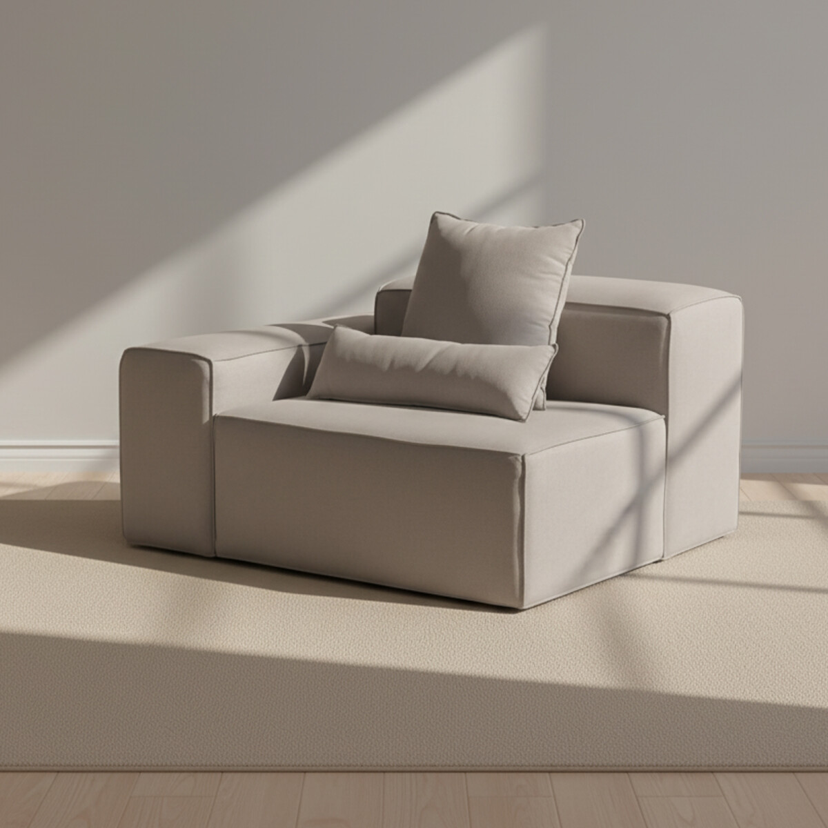 SOFÁ KAI - 1 CUERPO TELA GRIS MODULAR CON BRAZO IZQUIERDO 