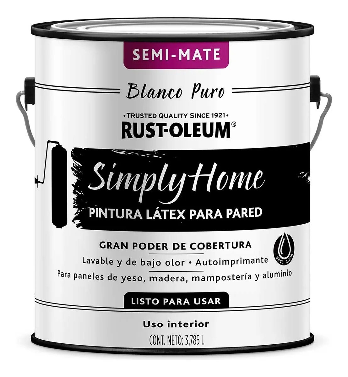 Pintura Látex Lavable Interior Rust-Oleum Blanco Semi Mate 3.78L 
