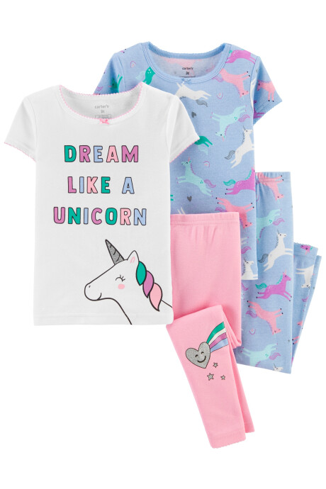 Pijama Cuatro Piezas Dos Remeras Manga Corta y Dos Pantalónes Unicornios Algodón 0