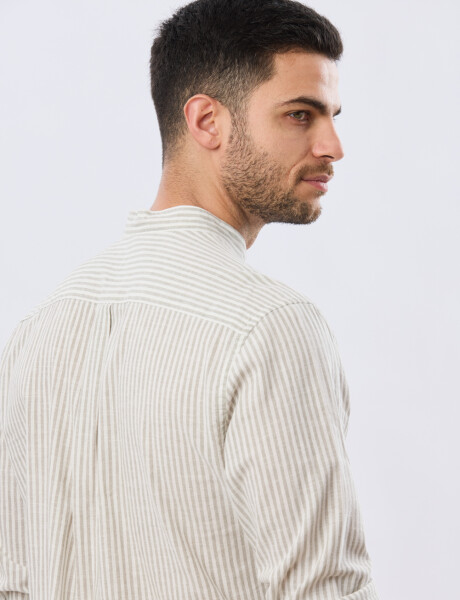 CAMISA RAYADA DE LINO CUELLO MAO Verde