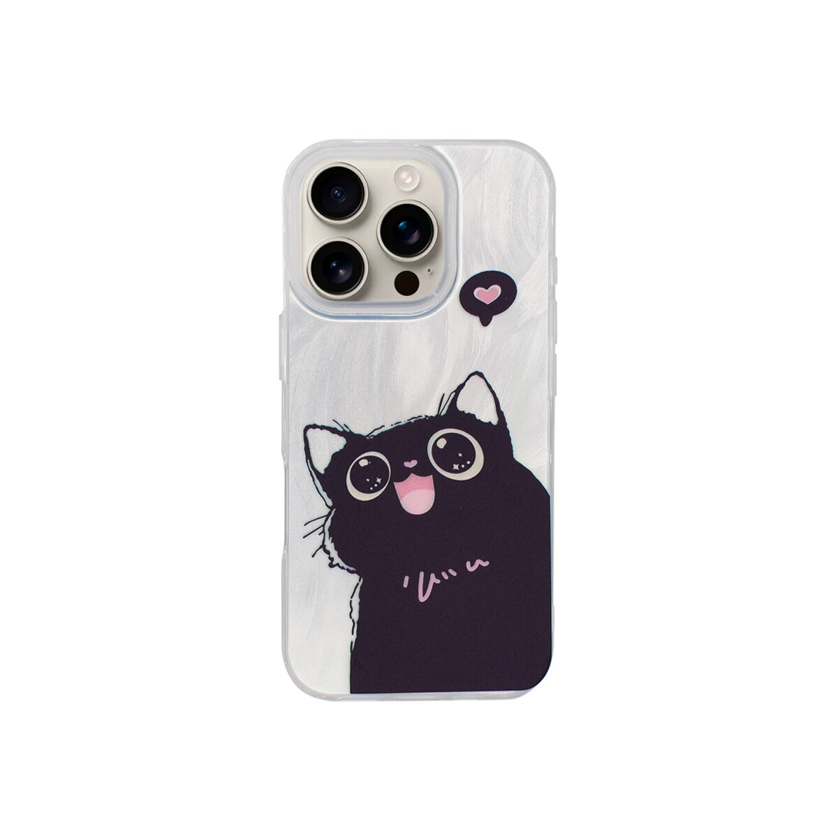 Protector para iPhone 16 Pro plateado diseño gato animado 