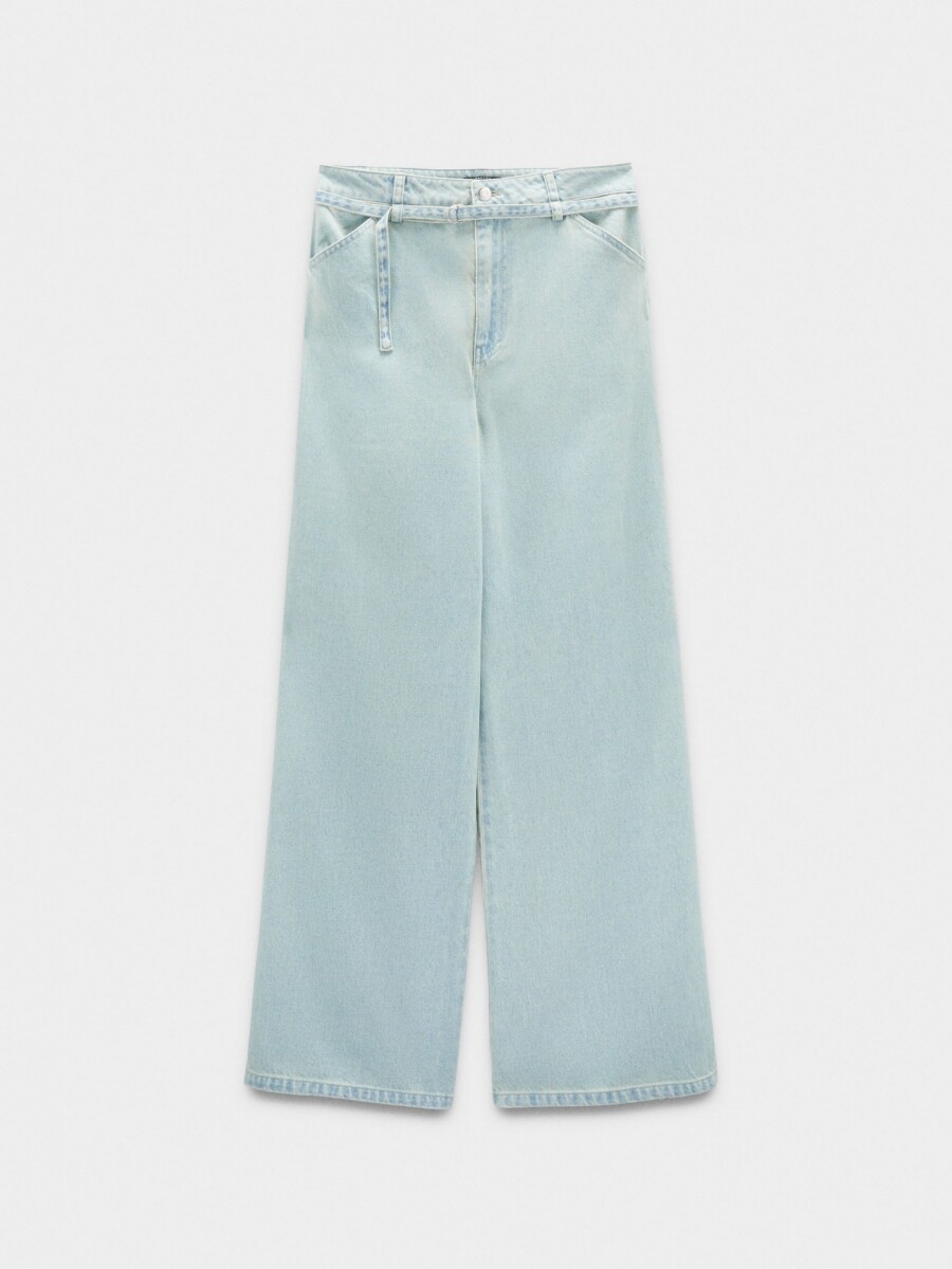 Pantalón Vaquero Recto Con Cinturón azul