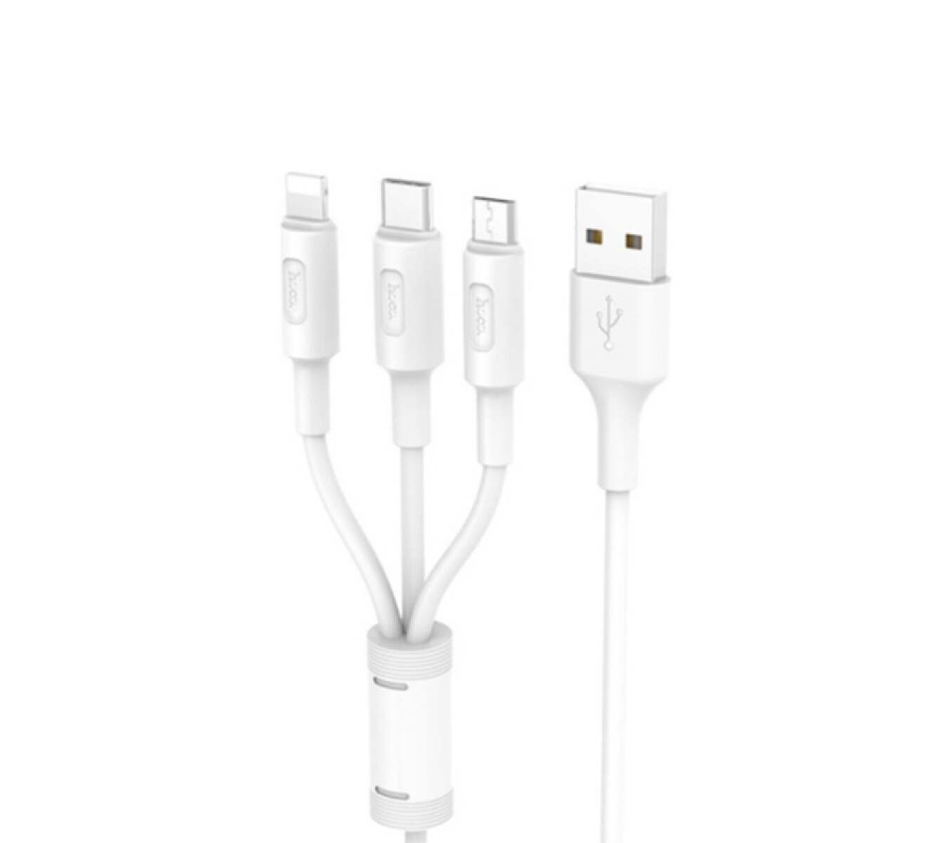 Cable de Datos HOCO 3 EN 1 USB-C LIGHTNING MICRO USB Blanco 