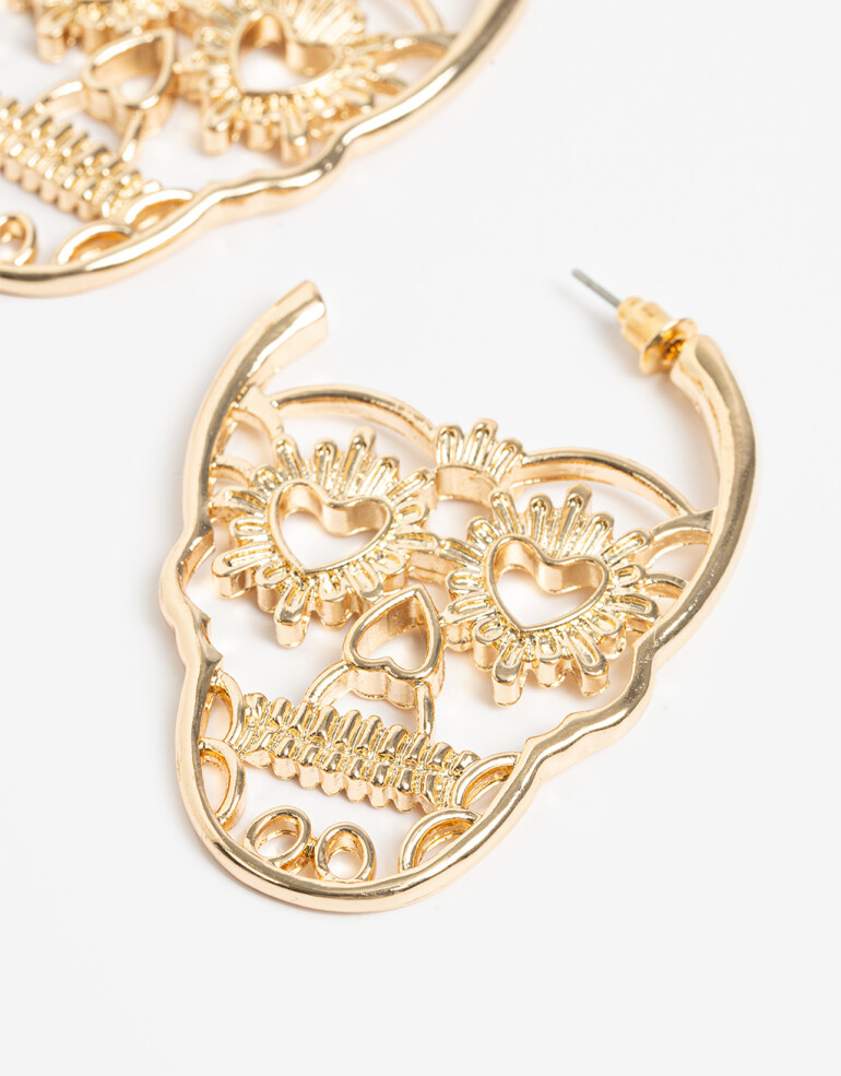 Aros Argollas Halloween Argolla Calavera Halloween - Dorado