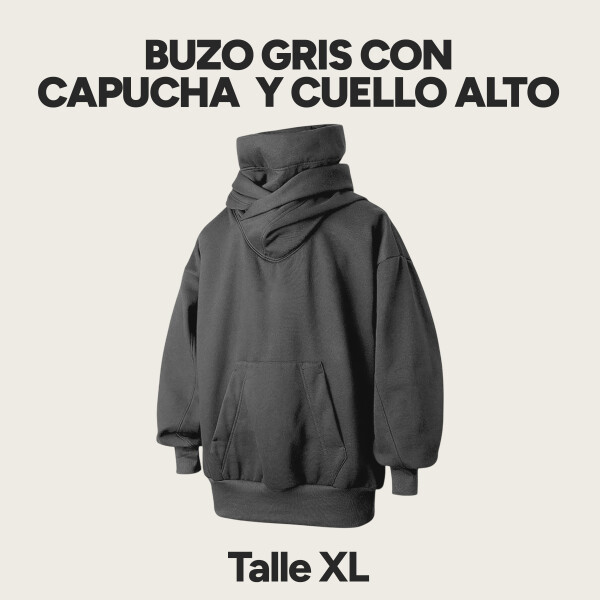 Canguro Buzo OverSize Capucha Cuello Frio Invierno Unisex Color Gris Talle XL