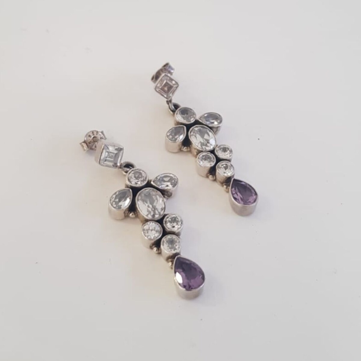 Caravanas Amatista/Cuarzo Cristal - Plata 925 