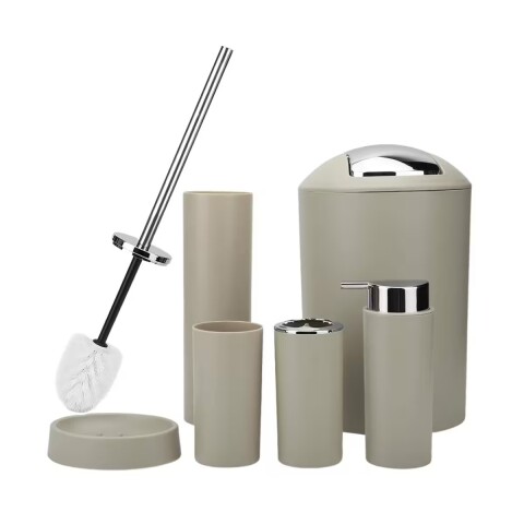 Set de baño 6 pz Beige y cromo (papelera-dispensadores) Set De Baño 6 Pz Beige Y Cromo (papelera-dispensadores)