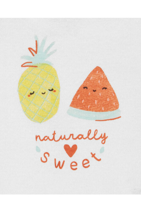 Set tres piezas short, remera y body de algodón diseño frutal Sin color