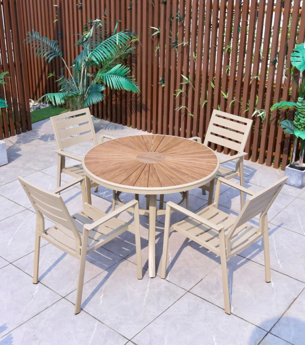 Juego de Jardín Aluminio Mesa Redonda + 4 Sillas 
