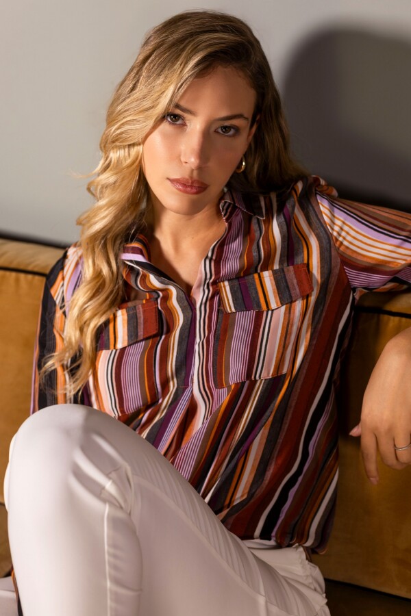 Blusa Gasa Bolsillos MULTI/MARRON