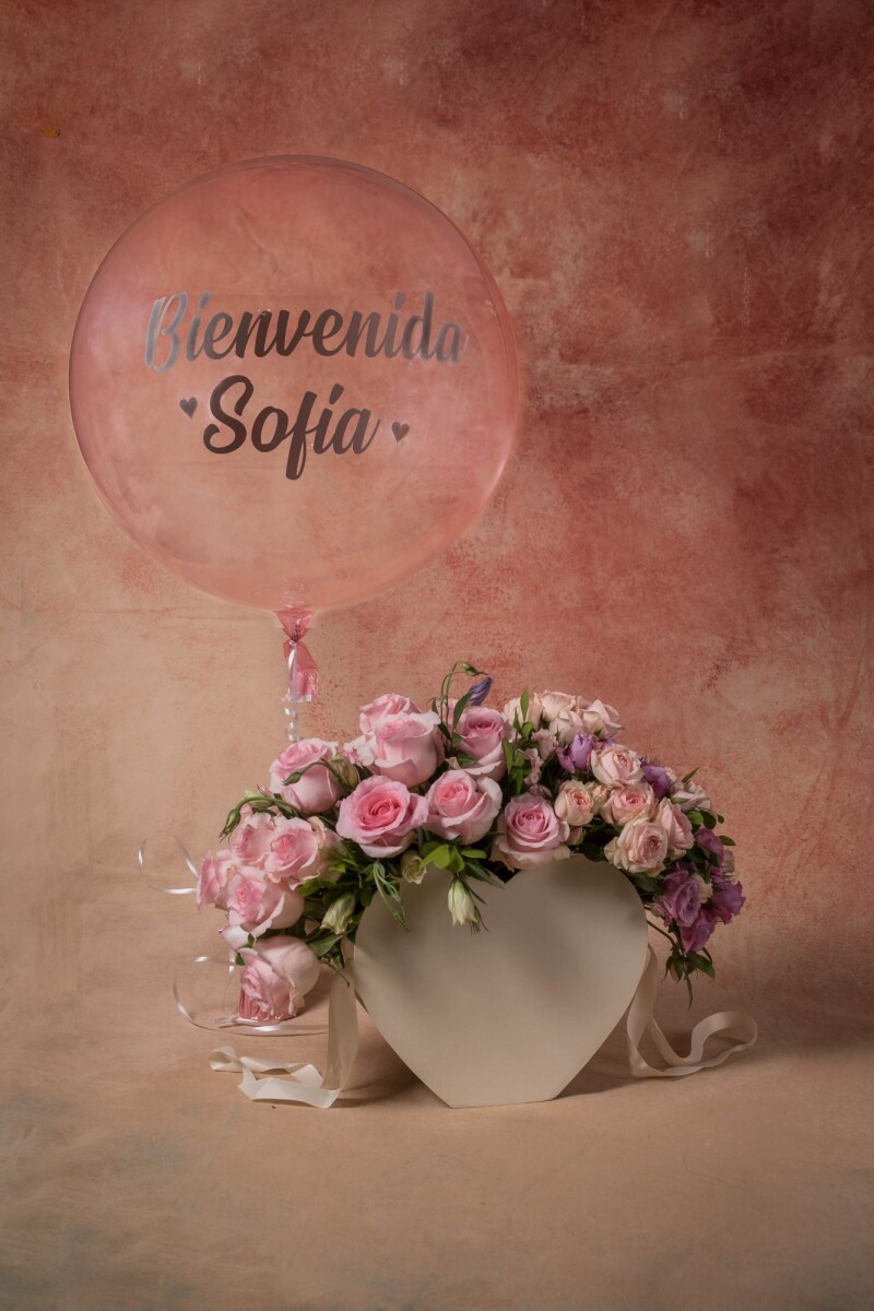 Arreglo floral de rosas con Globo - Corazón 