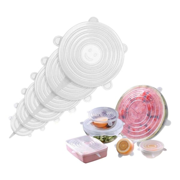 Tapas Tupper Silicona Adaptables Y Reutilizables Set De 6 Color Variante Transparente
