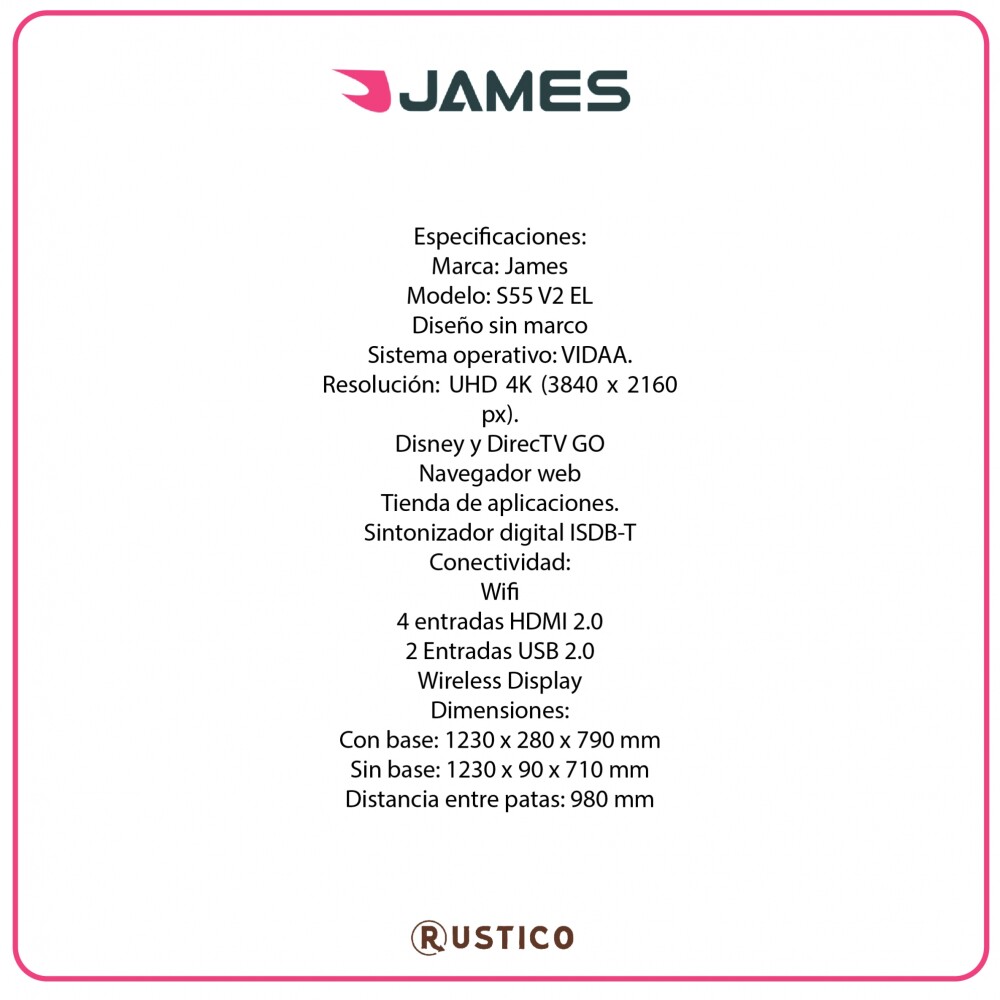 Televisor Smart Tv James S55 V2 El 55 Led Uhd - 4k Wifi Televisor Smart Tv James S55 V2 El 55 Led Uhd - 4k Wifi