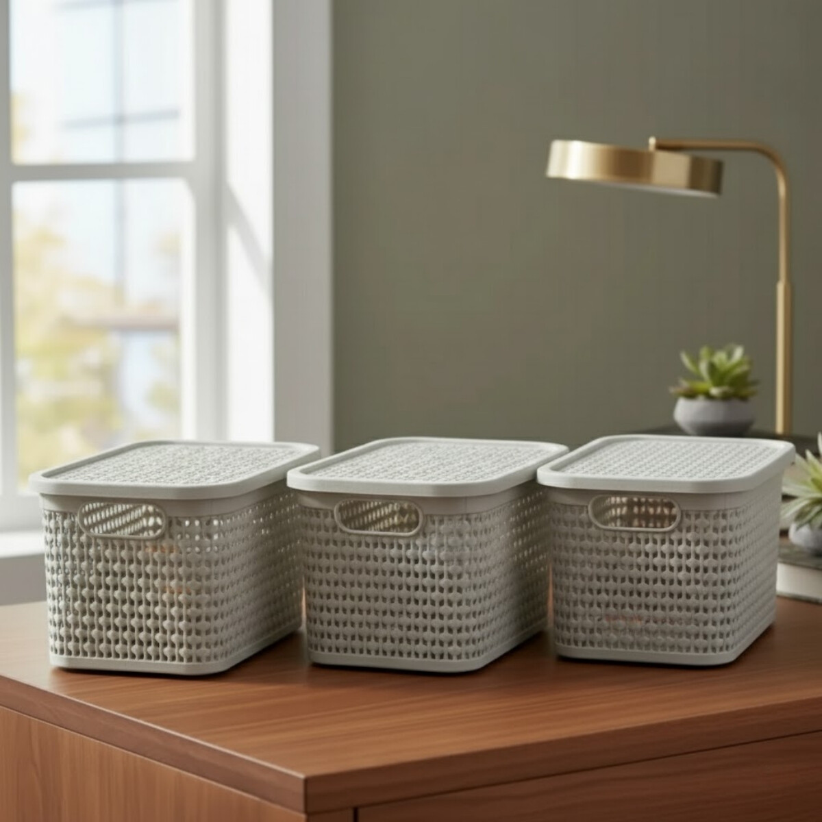 Set x3 Caja simil ratán 4 lts - CAPPUCCINO 