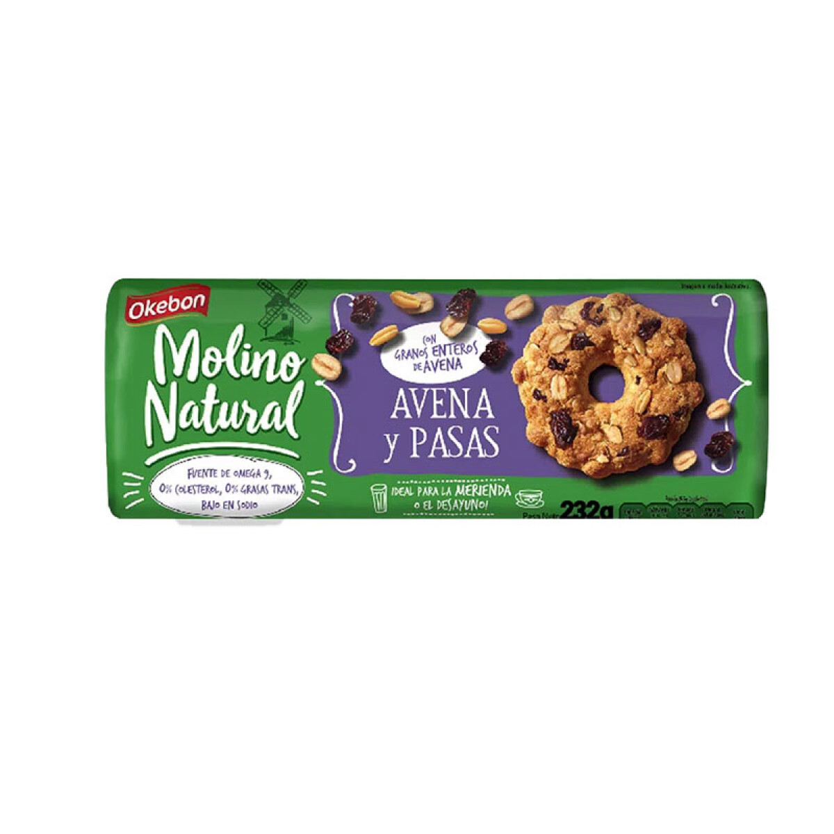 Galletita OKEBON Molino Natural Tubo 240 Grs - Avena y Pasas 