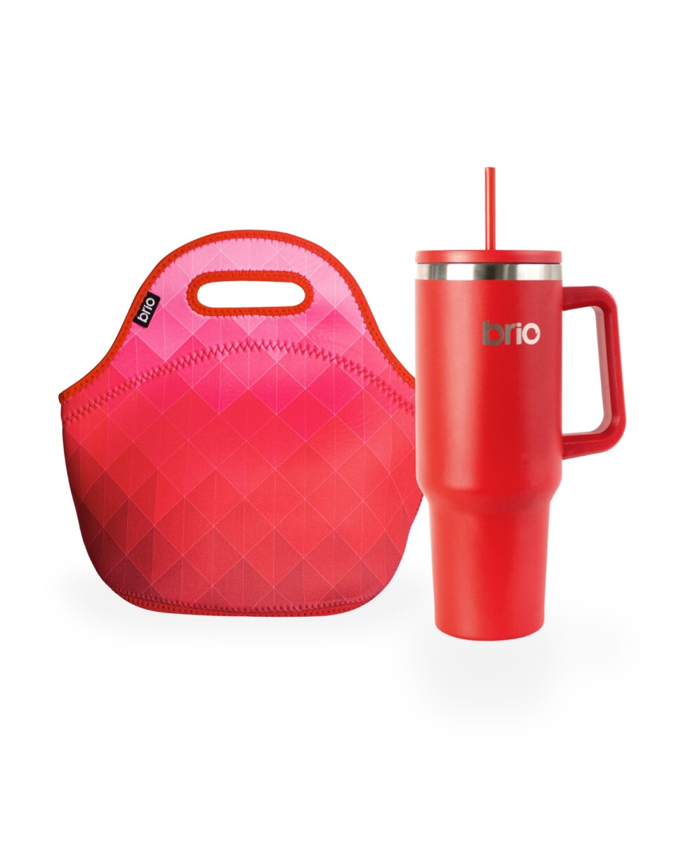 Set de lunchera de neopreno y vaso térmico Cup 360 1200ml brio - set diamantes/rojo 
