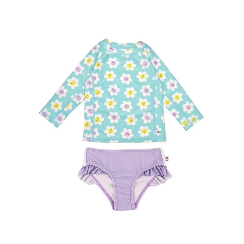 Traje de baño bikini + remera con filtro UPF50+ Margaritas