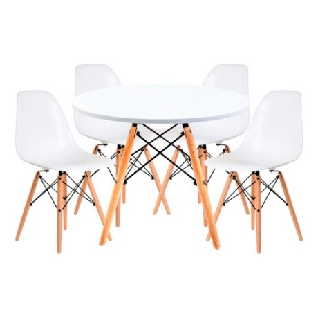 Juego de comedor Con Mesa Circular de 80cm + 4 Sillas Eames Blanco