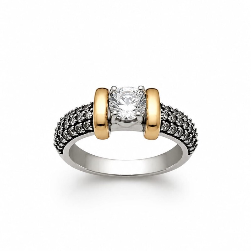 Anillo con zirconias plata y oro Anillo con zirconias plata y oro