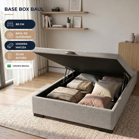 Base para Sommier Colchón Baul 1 Plaza - 88 x 188 x 35 cm - Estructura Madera Maciza - Gris Base para Sommier Colchón Baul 1 Plaza - 88 x 188 x 35 cm - Estructura Madera Maciza - Gris