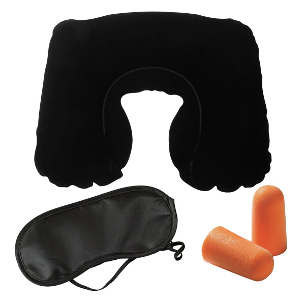 Set De Viaje Almohada Inflable + Cubre Ojos Calidad Variante Color Negro