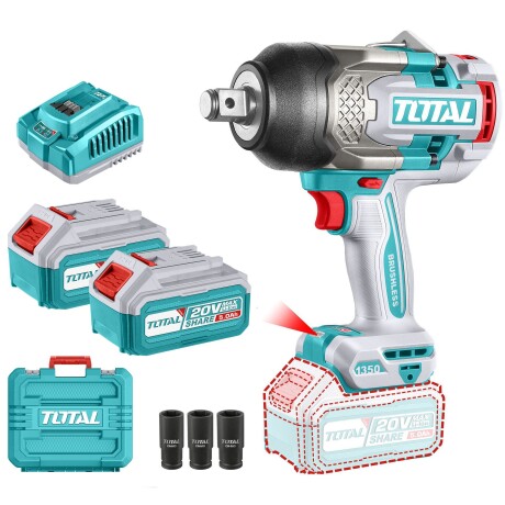 Llave De Impacto Inalámbrica 20v 3/4" 1350Nm - Doble Batería + Maletín Llave De Impacto Inalámbrica 20v 3/4" 1350Nm - Doble Batería + Maletín