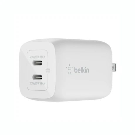 Adaptador Dual USB-C BELKIN WCH013DQWH 65W Carga Rápida Adaptador Dual USB-C BELKIN WCH013DQWH 65W Carga Rápida