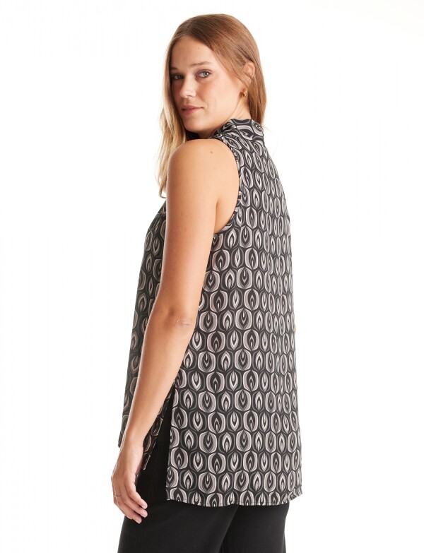 Blusa Escote En V & Ruedo Asimétrico MULTI/NEGRO