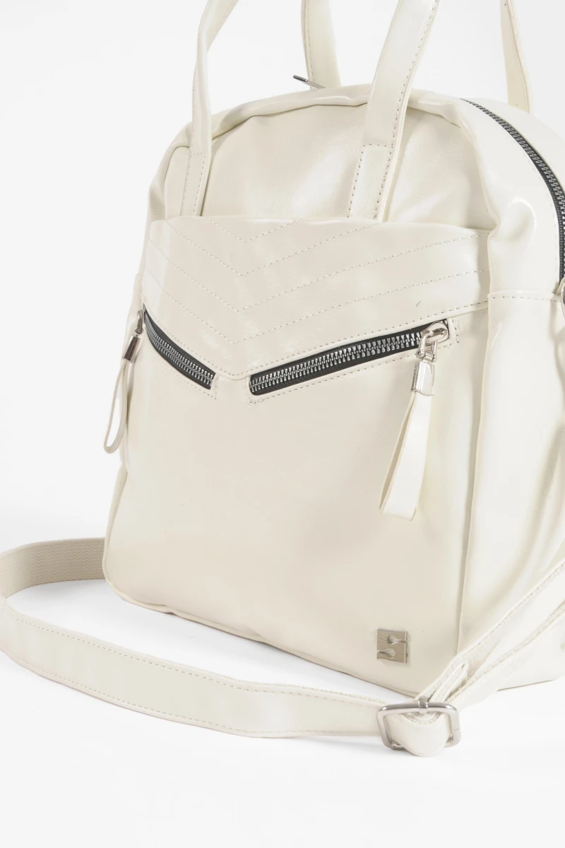 Mochila bandolera con cierres blanco