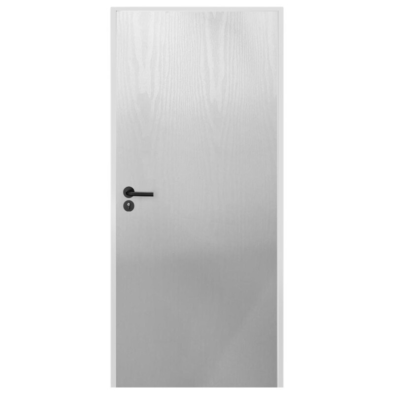 Puerta Interior en MDF con Marco y Cerradura Lumax Blanca tramada Herraje Negro