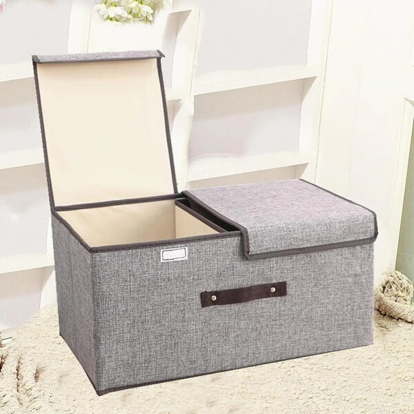 Caja Organizadora Plegable Ropa Doble Compartimiento X 6 Color Gris y Blanco