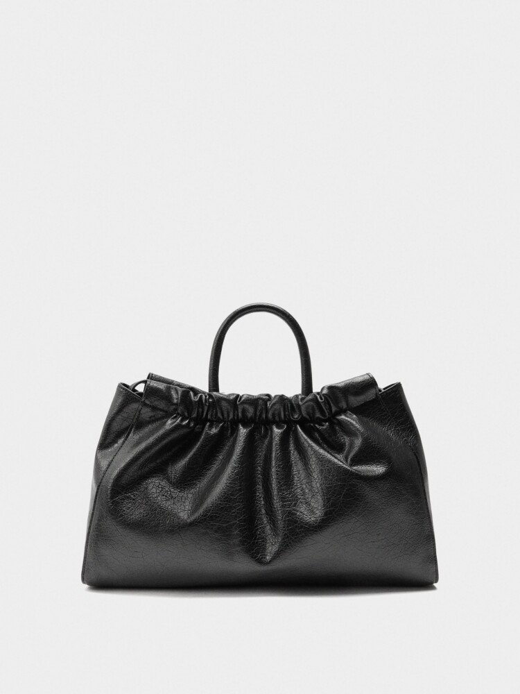 Bolso Shopper Con Fruncido negro
