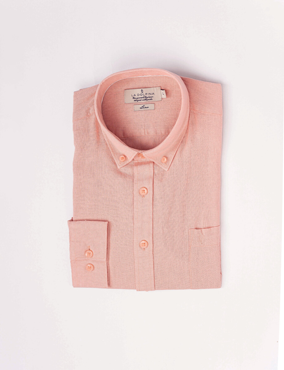 Camisa m/l lino lisa rosado claro