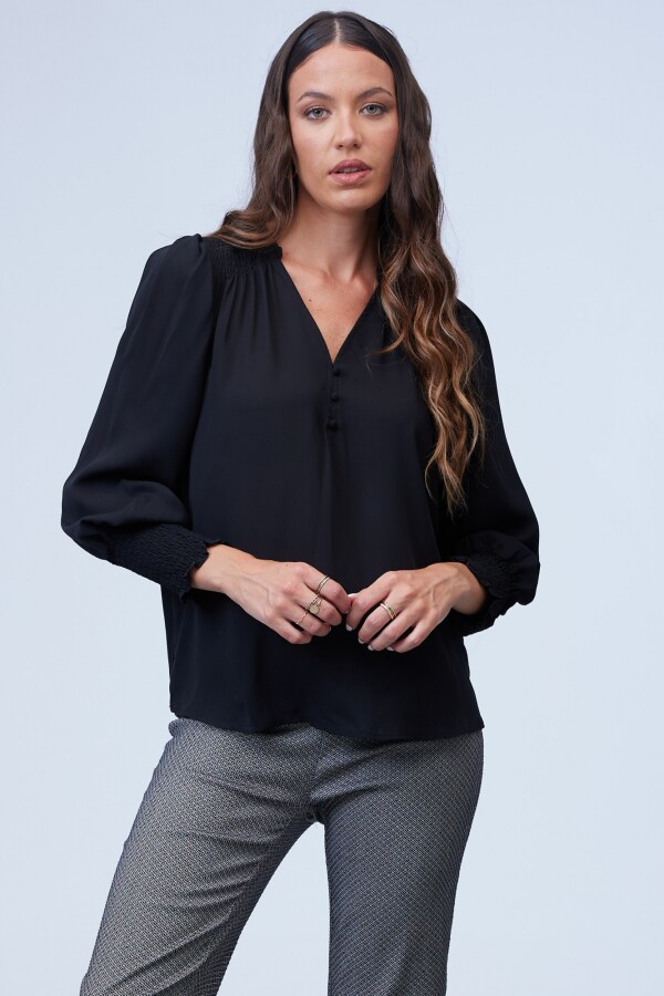 Blusa Gasa Frunce NEGRO